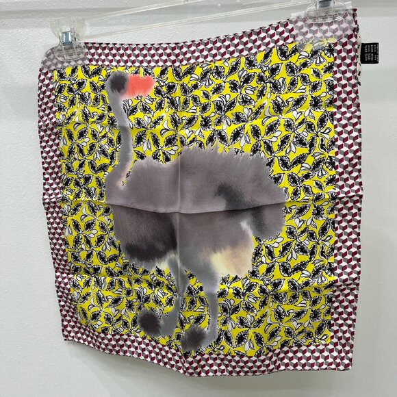 Marni Silk Bird Scarf - Yellow Black Red Grey - 100% Silk - New in Box - Picture 2 of 9